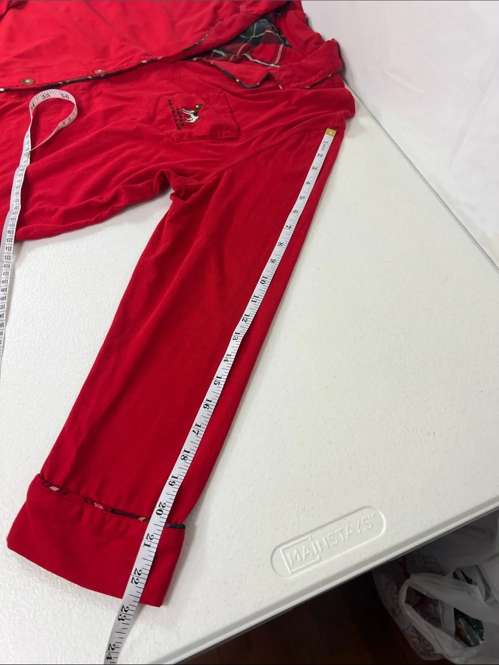 LRL Sz XL Pajama Set Red Embroidered Dog Plaid Trimmed Red Cotton